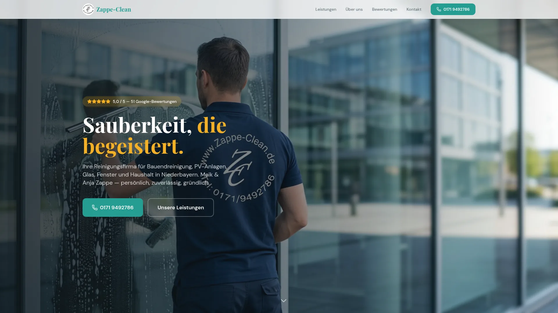 Startseite von Zappe Clean für Gebäudereinigung in Lalling